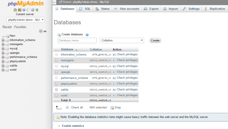 Creating a new database in phpMyAdmin.