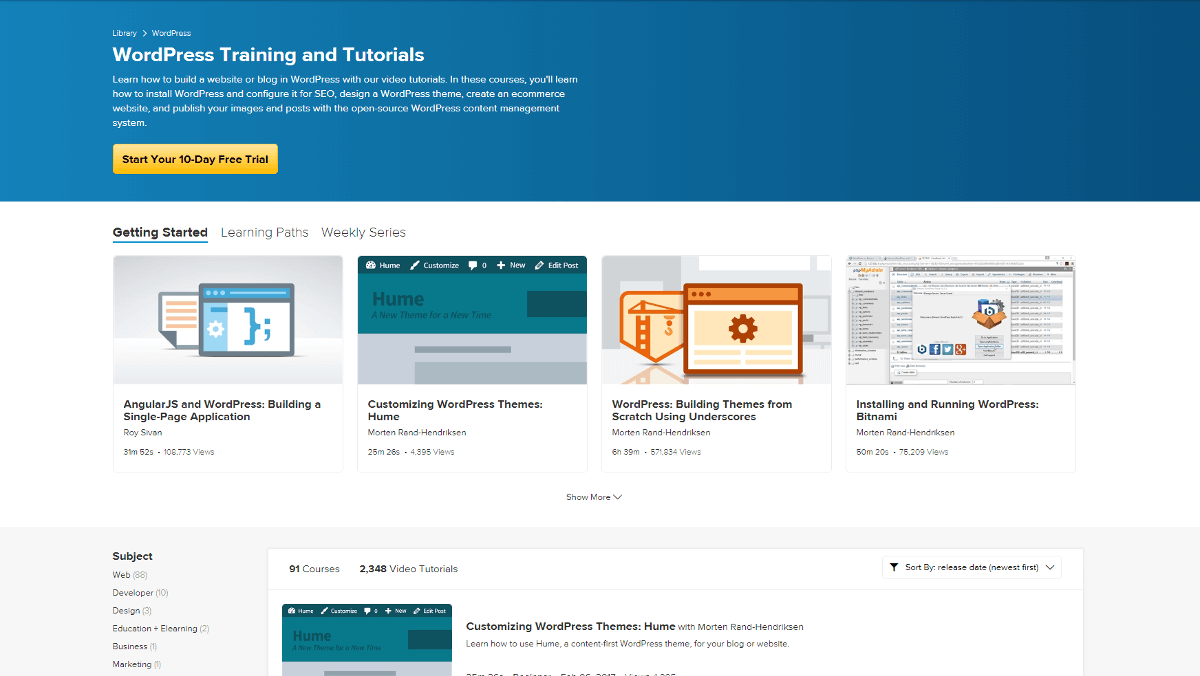 Lynda.com WordPress course list