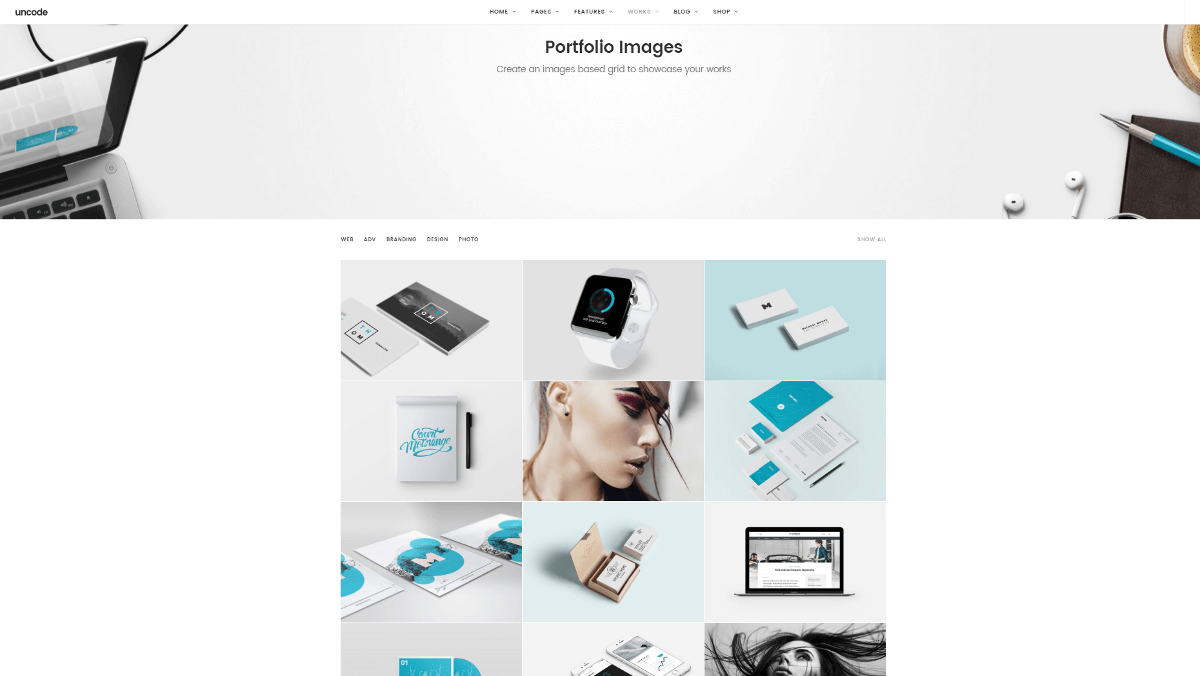 An image gallery in the Uncode theme.