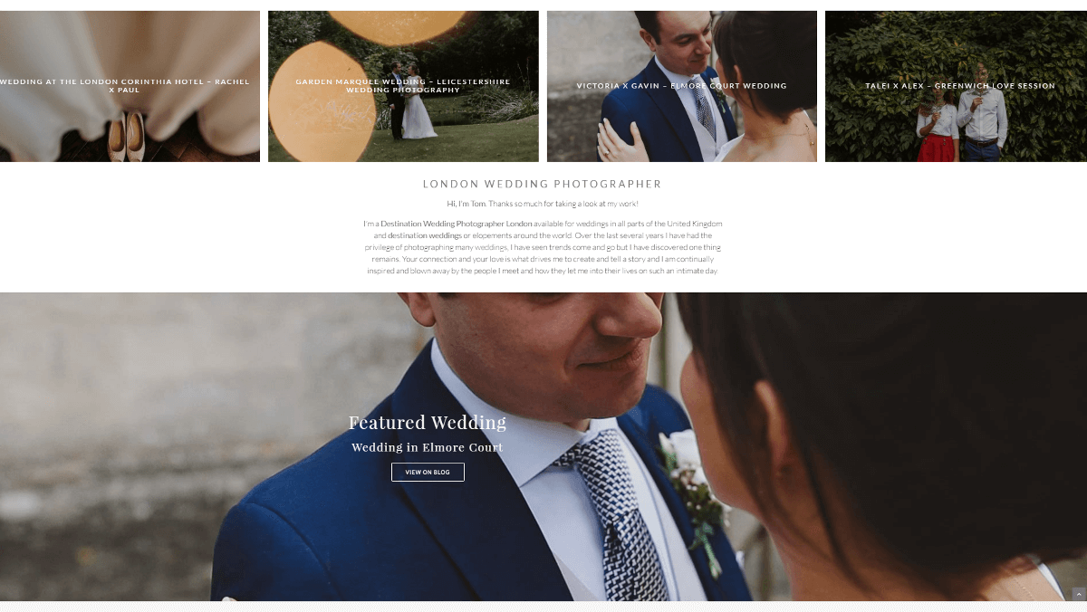 A portfolio site for a wedding photographer.