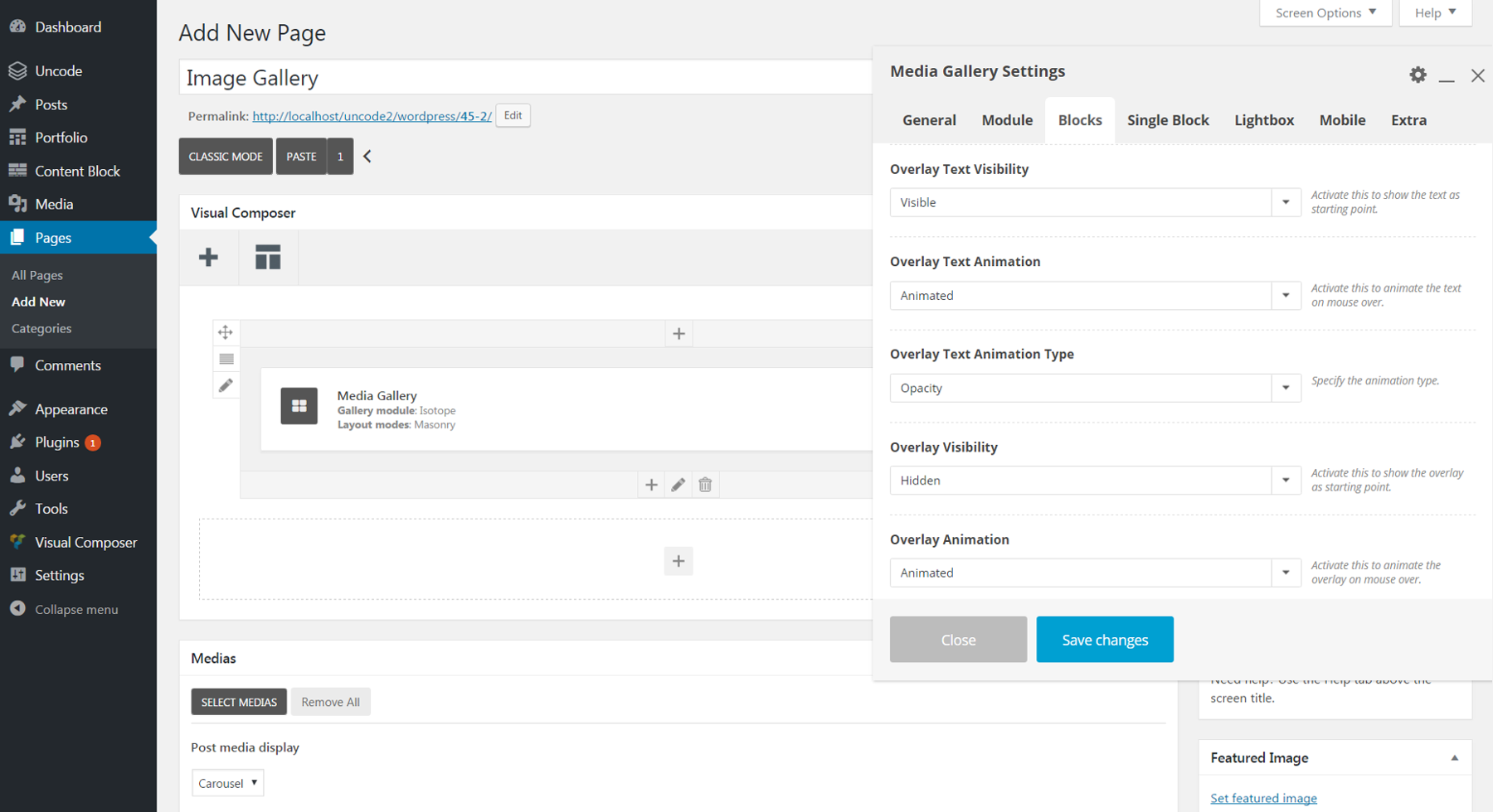 Changing text settings in the WordPress dashboard.