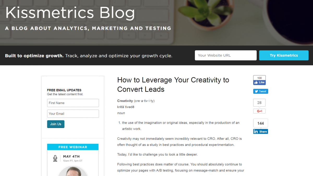 A blog post on the Kissmetrics website.