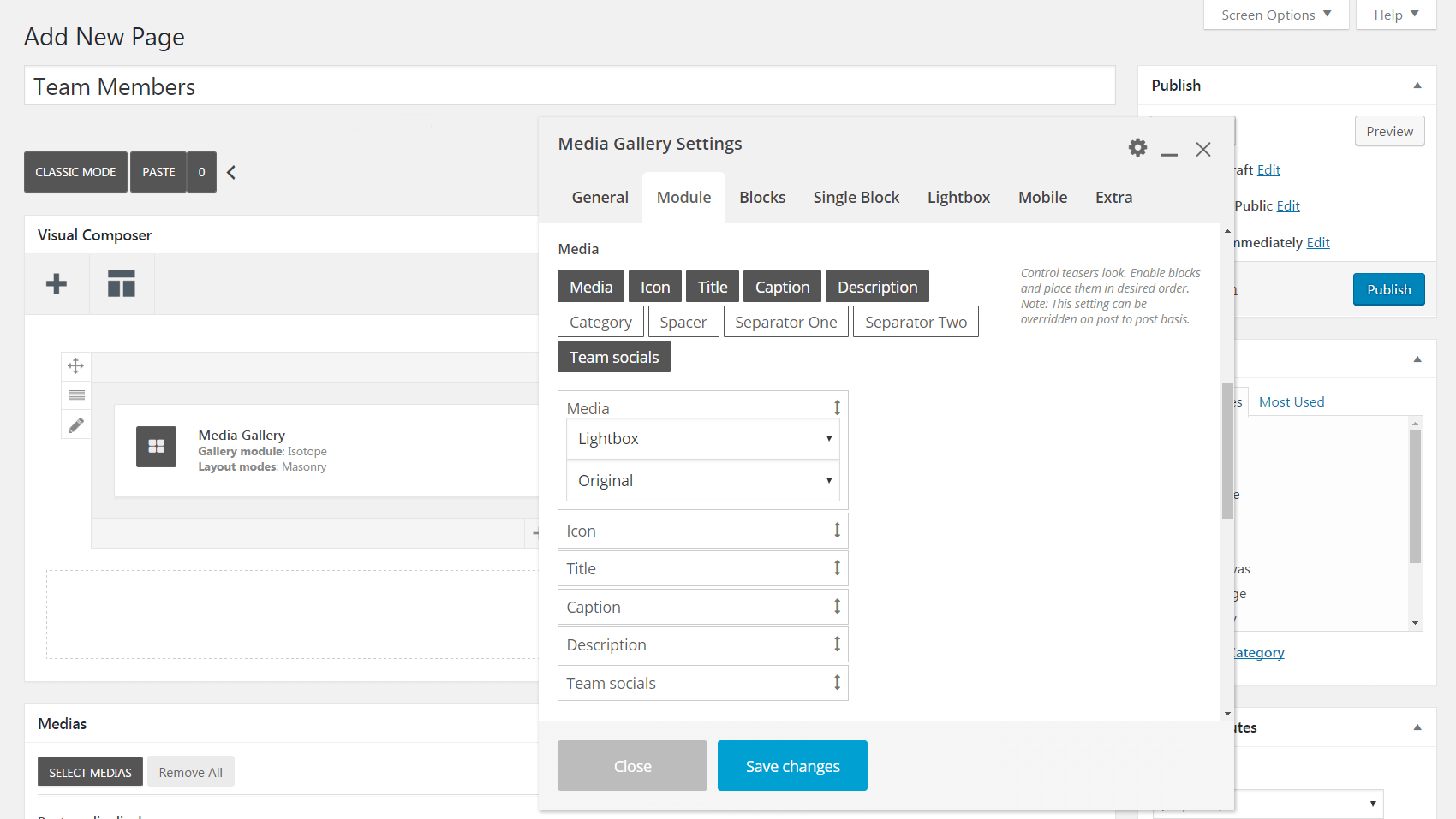 The Media Gallery Settings Module tab.