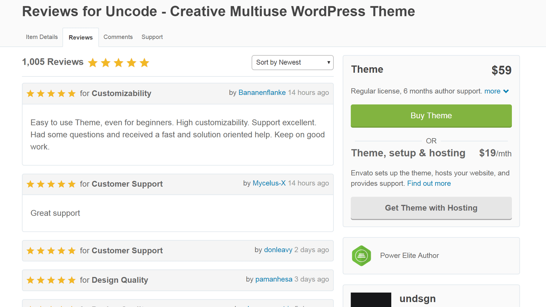 Uncode reviews on Themeforest.