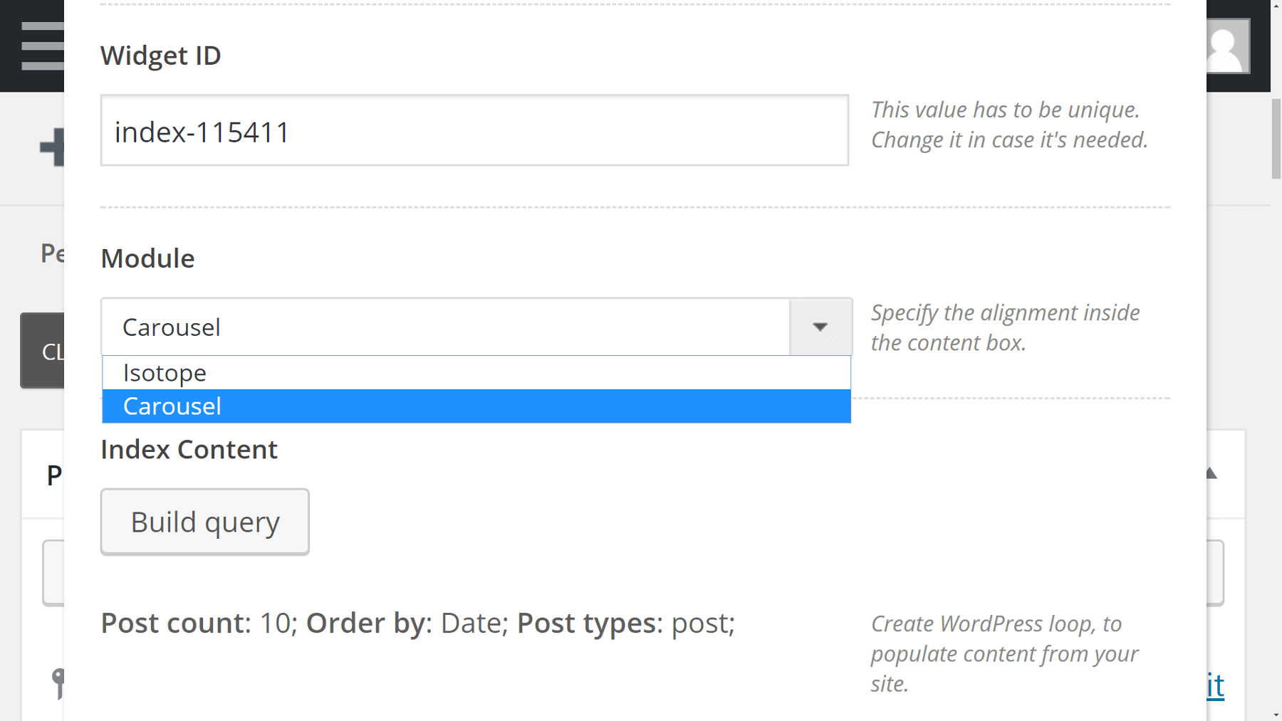 Activating the posts carousel feature.