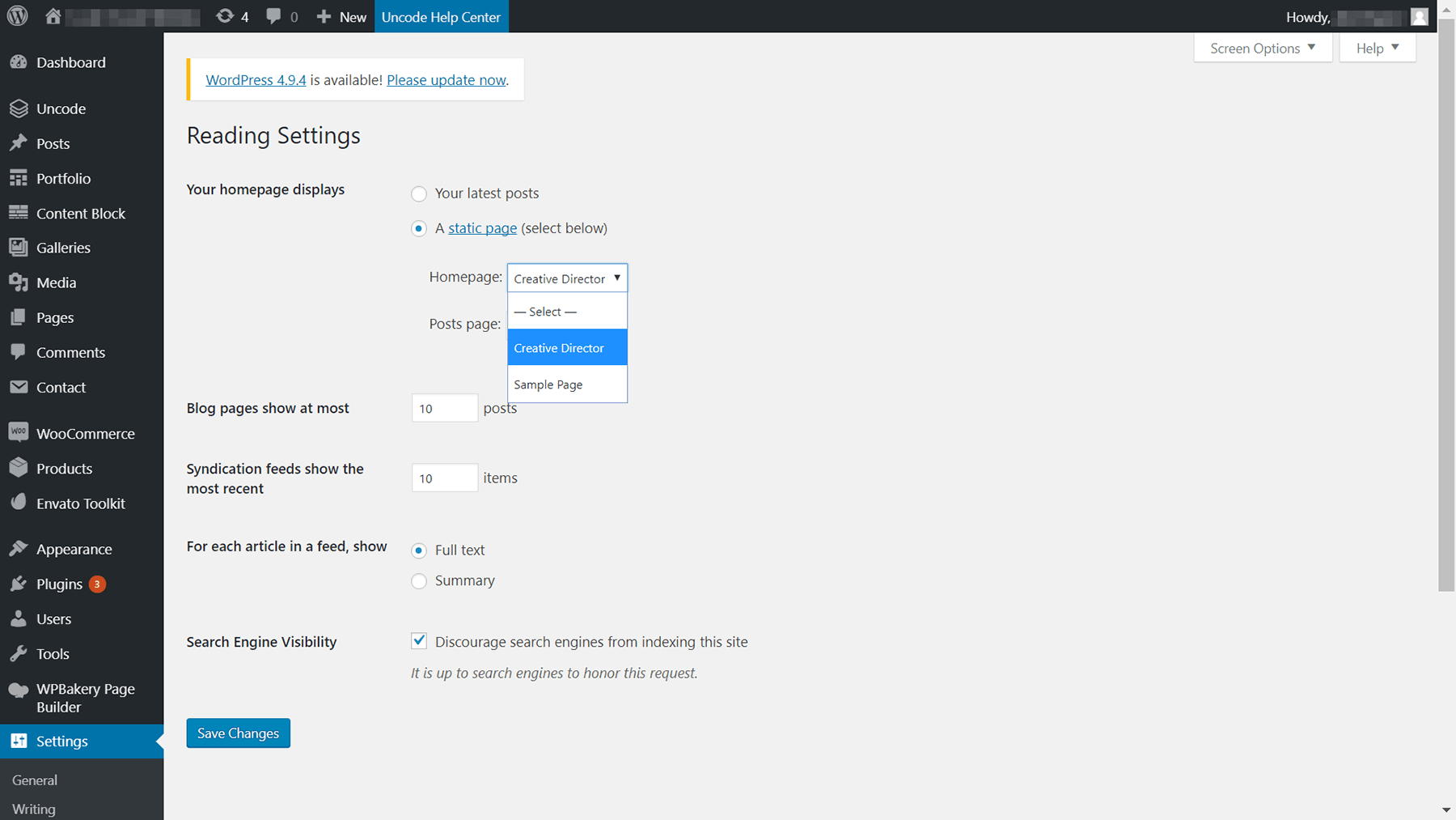 Setting a static homepage for your website.