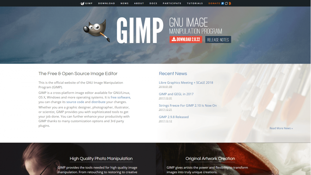The Gimp home page.