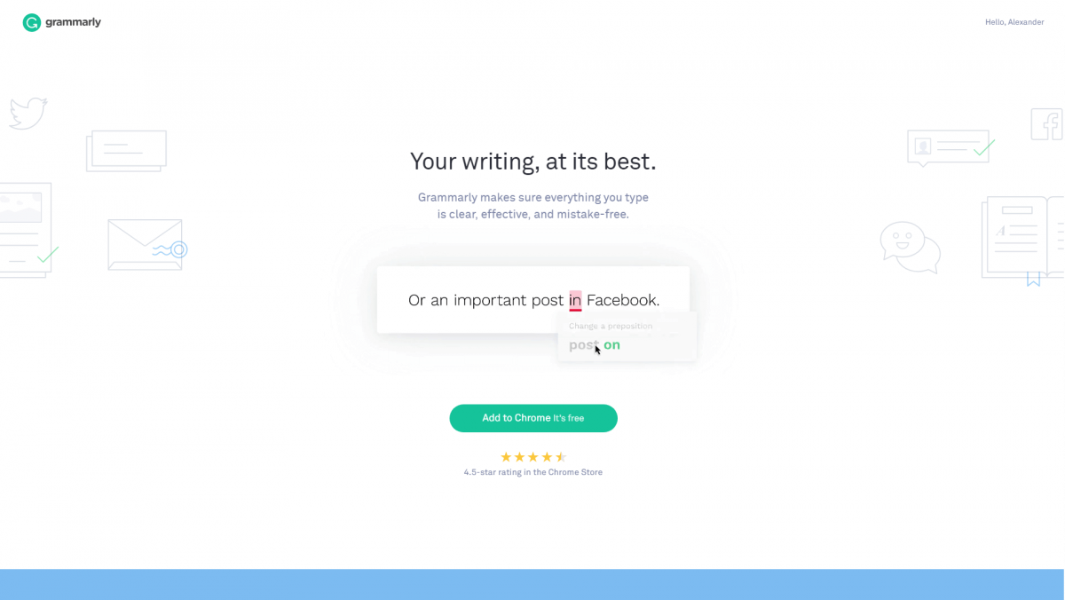 The Grammarly home page.