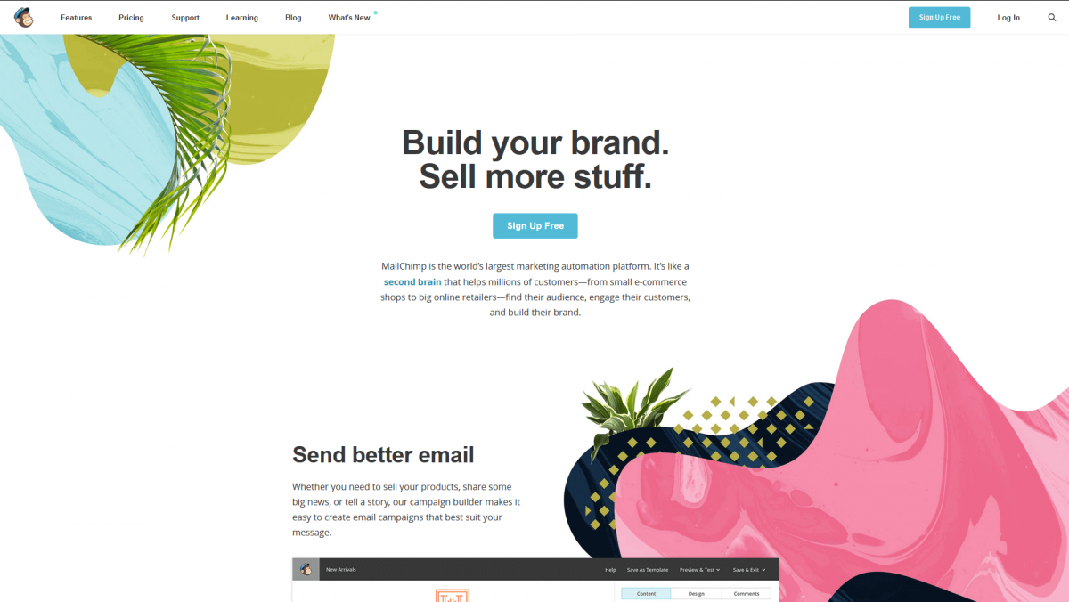 The MailChimp home page.