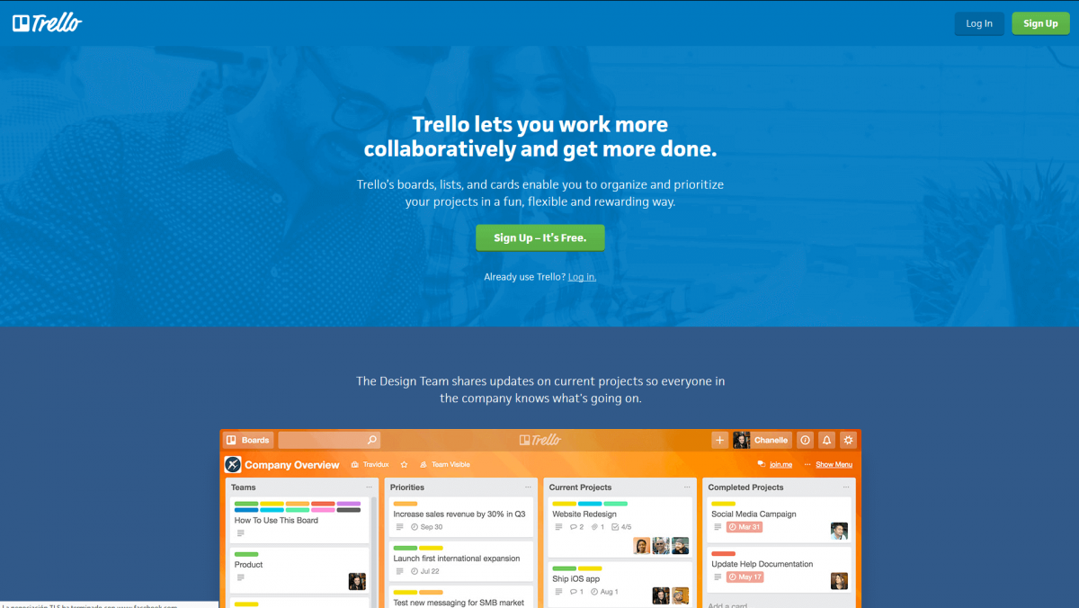 The Trello home page.