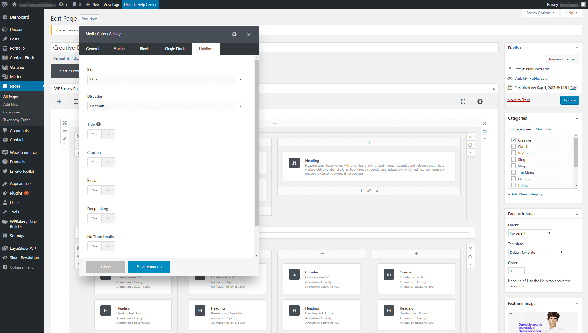 Configuring your lightbox gallery's settings.