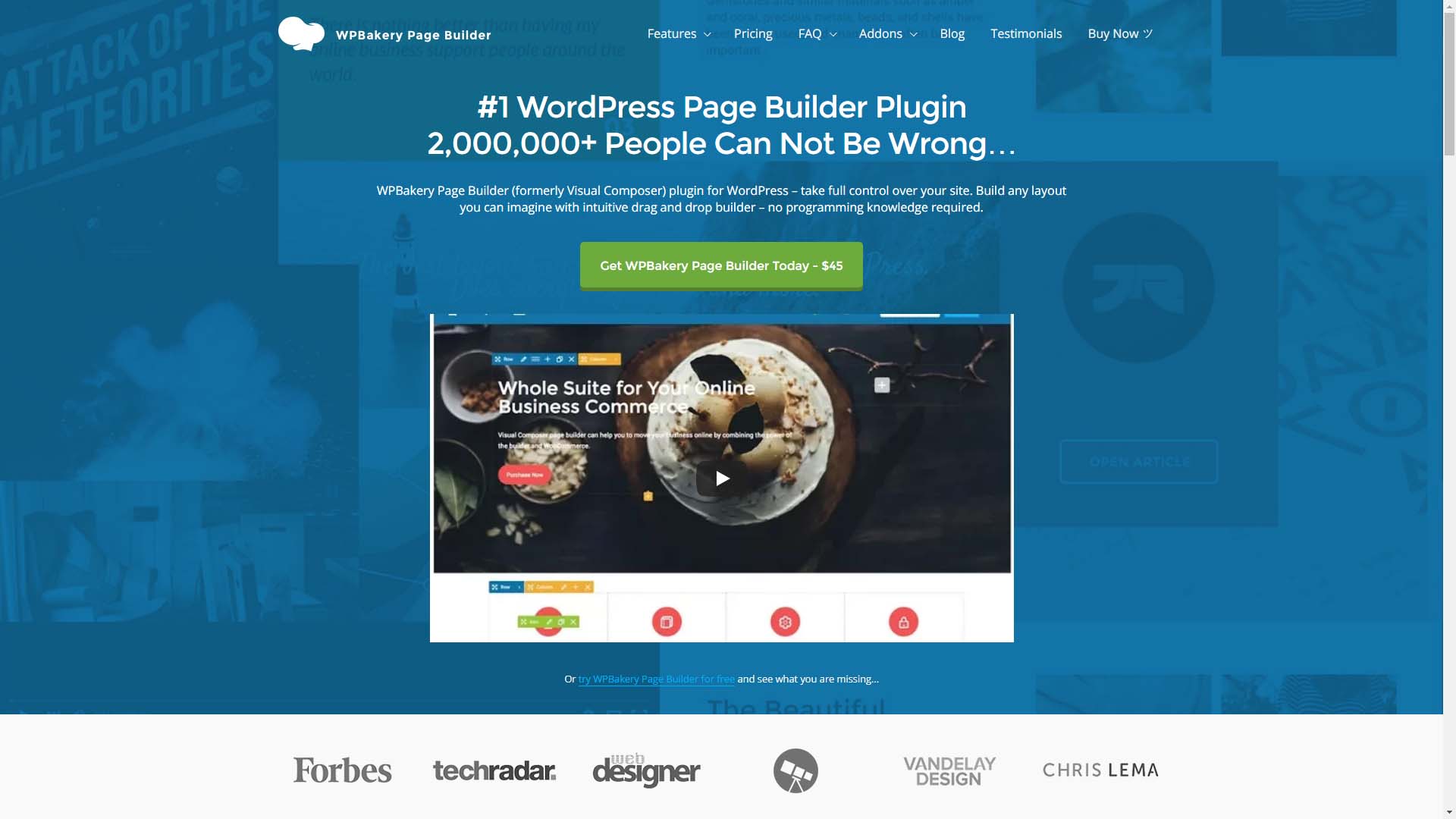 The WPBakery Page Builder homepage.