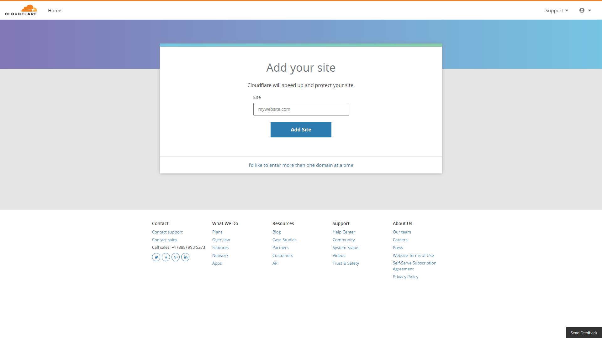 Adding your website's URL to Cloudflare.