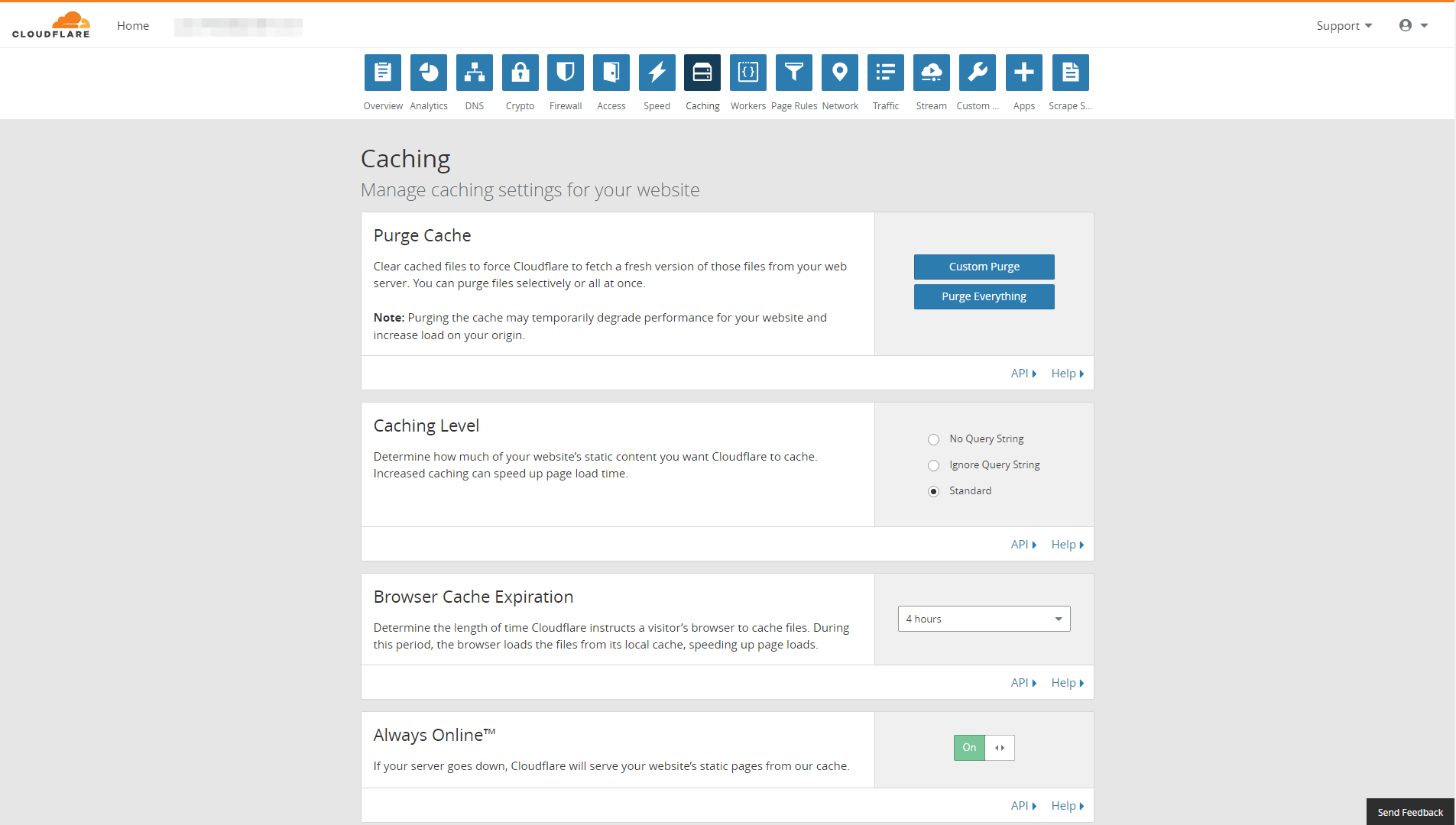 Cloudflare's Caching tab.