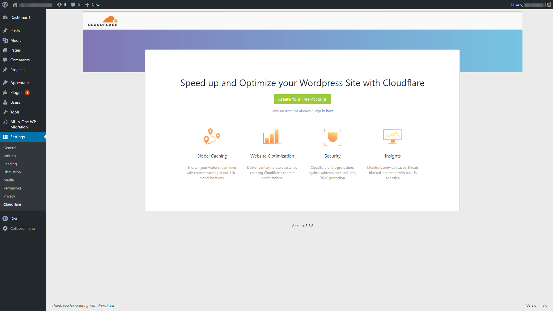 Signing into your Cloudflare account.