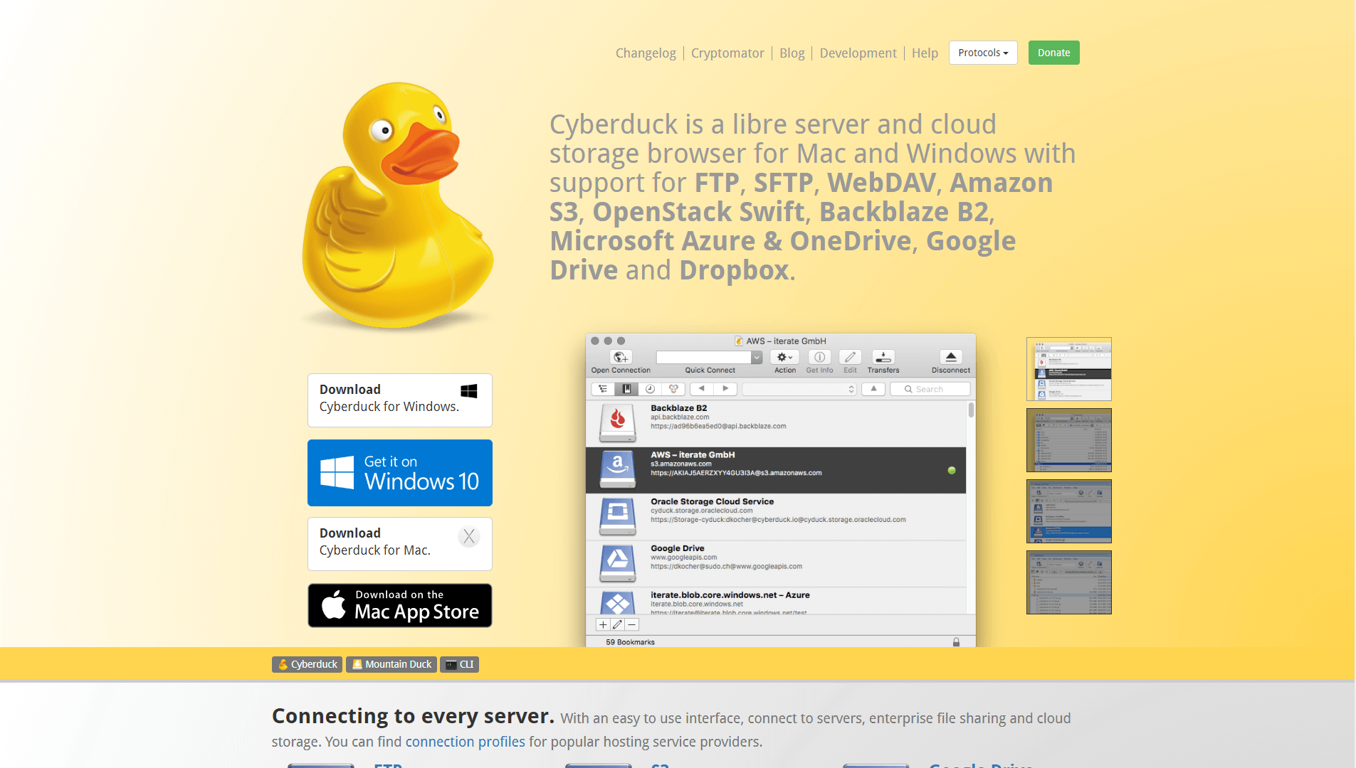 The Cyberduck homepage.