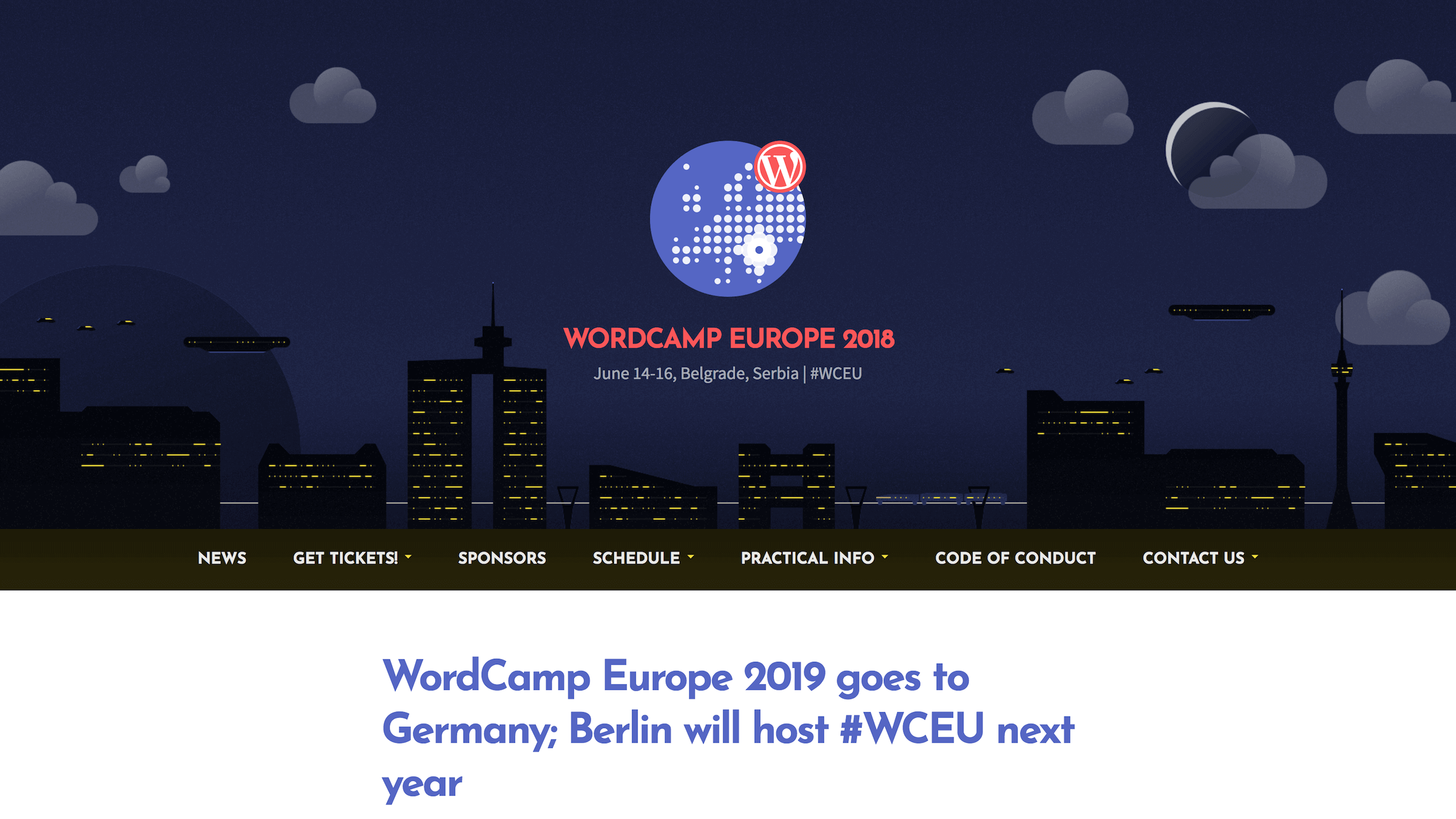 The WordCamp Europe home page.