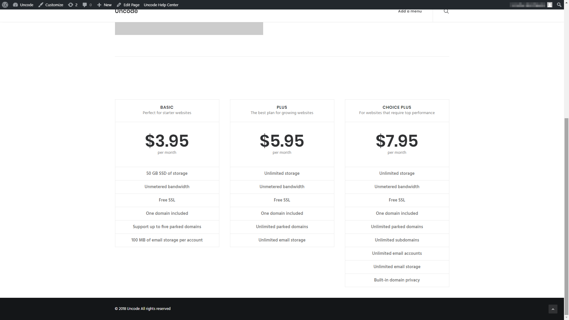 An in-progress pricing table design.