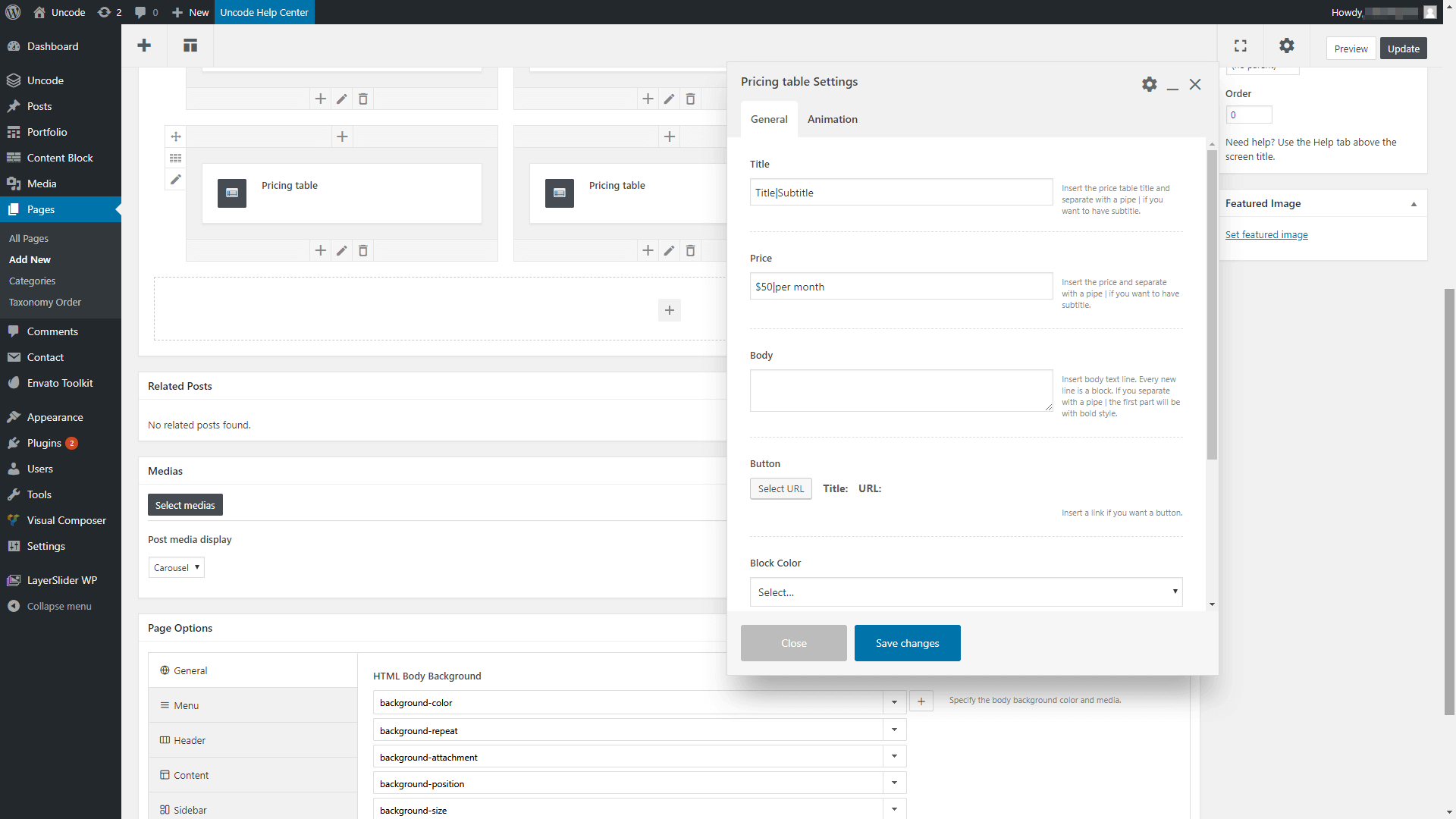 Modifying the text of your pricing table elements.