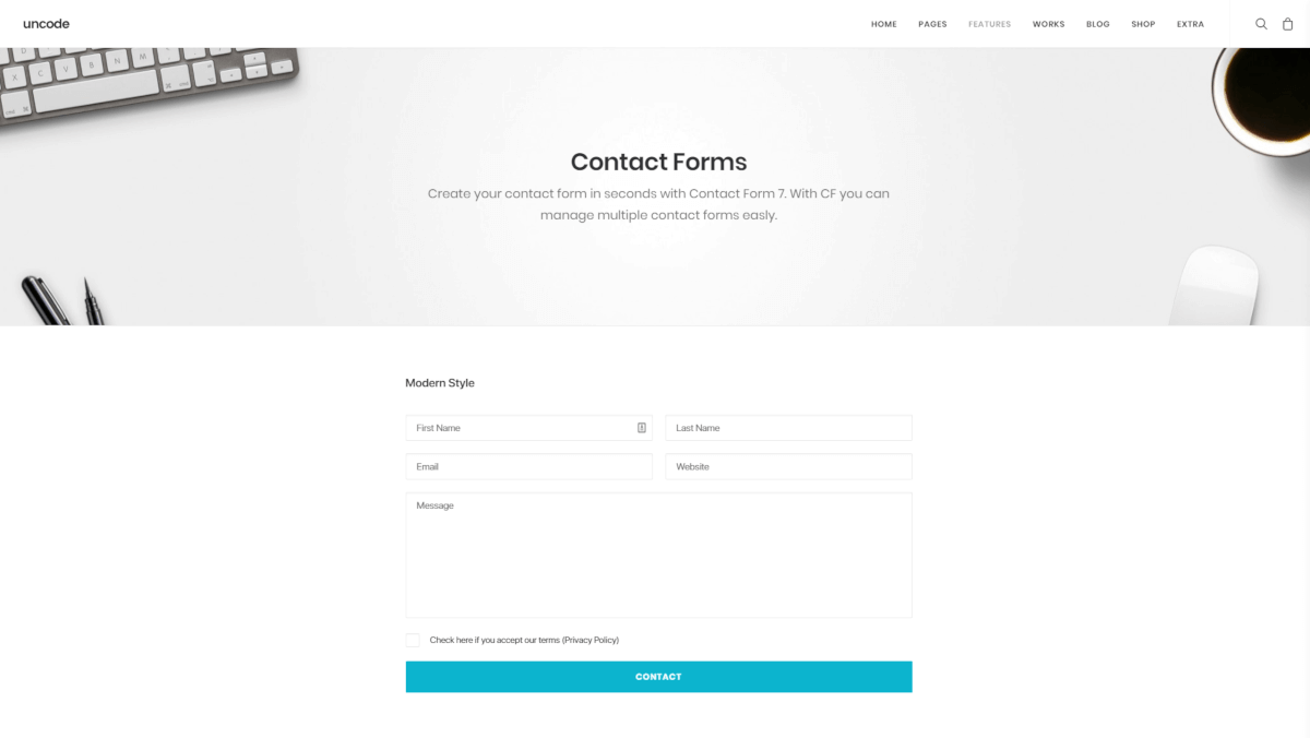 An example of an Uncode contact form.