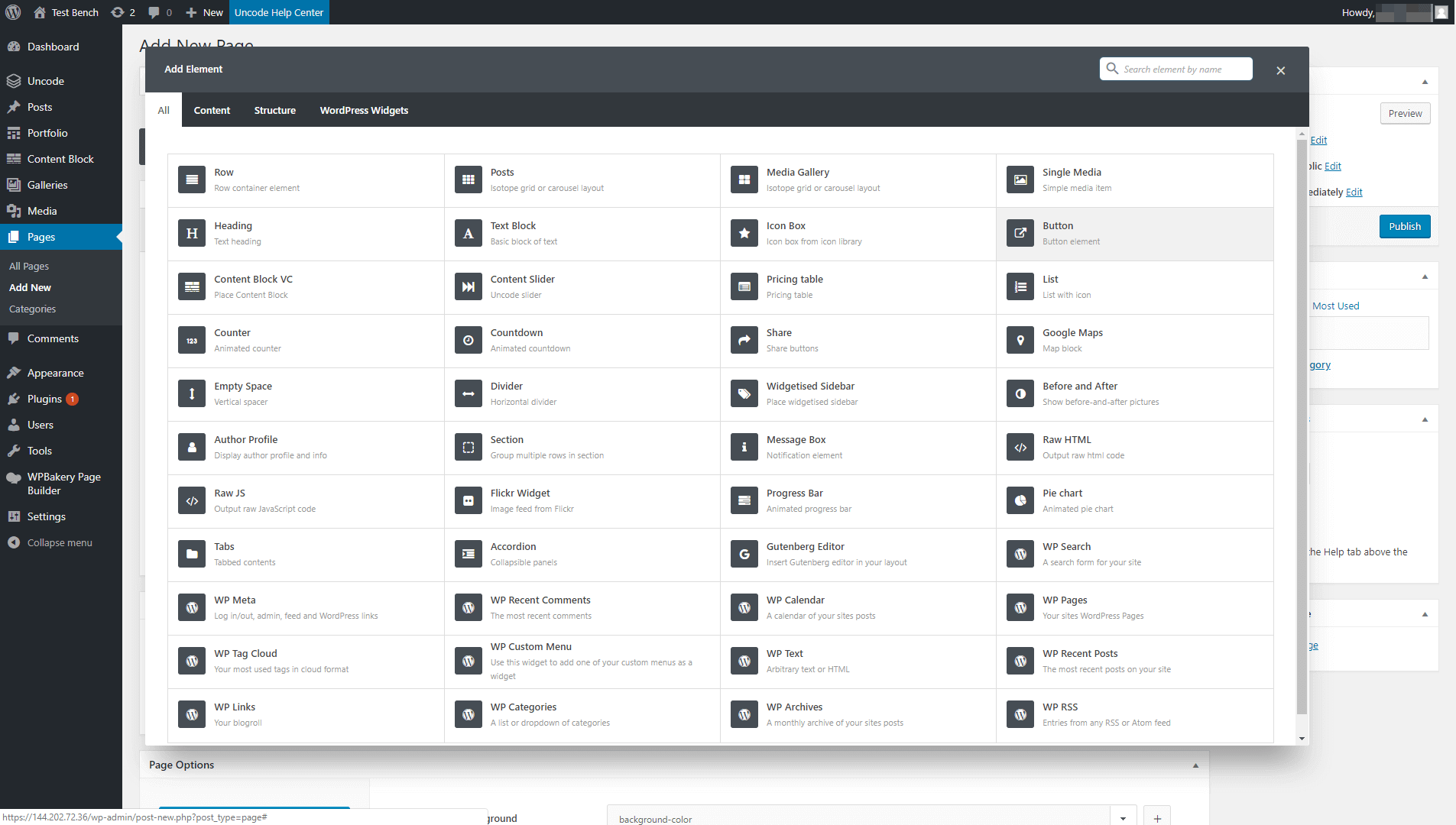 Choosing the Button element.