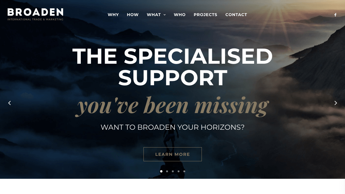 Broaden's marketing site Home page.