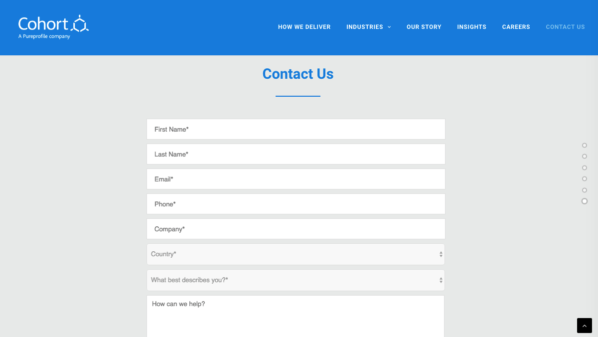 Cohort marketing agency's contact form.