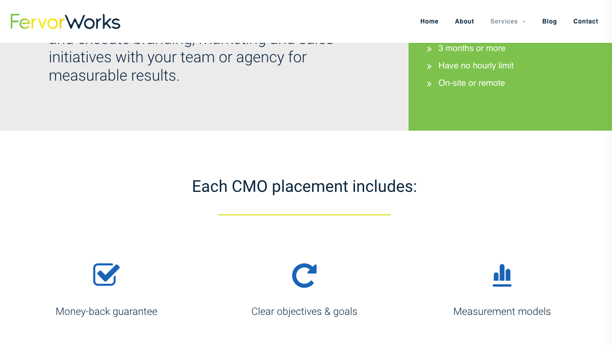 FervorWorks marketing agency's Services section.